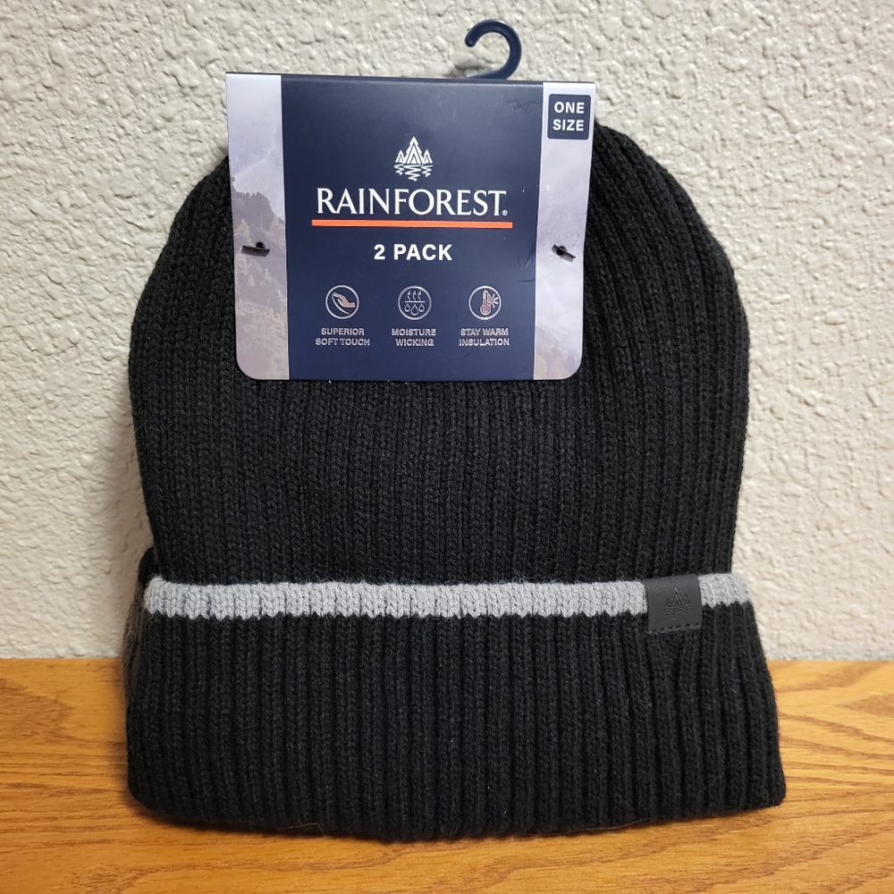 NWT Two Rainforest Knit Beanies - Black & Gray